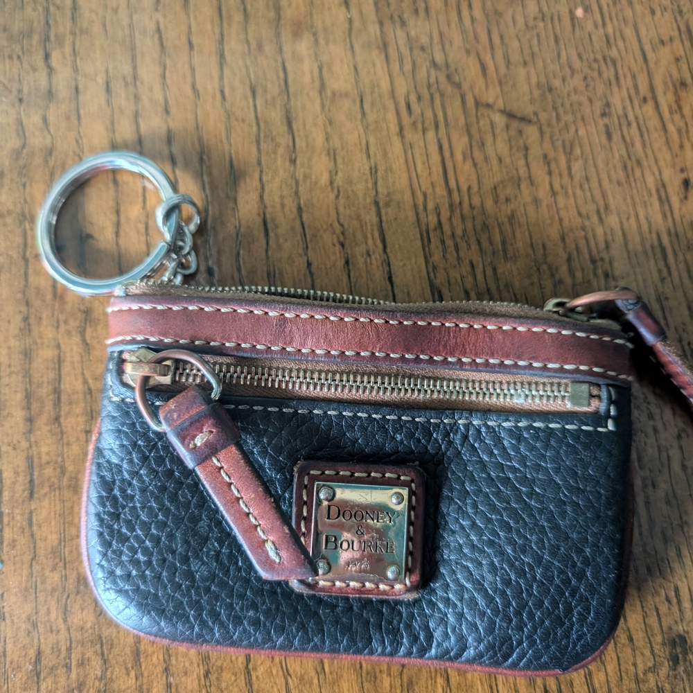 Dooney & Bourke Black and Brown Leather Keychain Wallet
